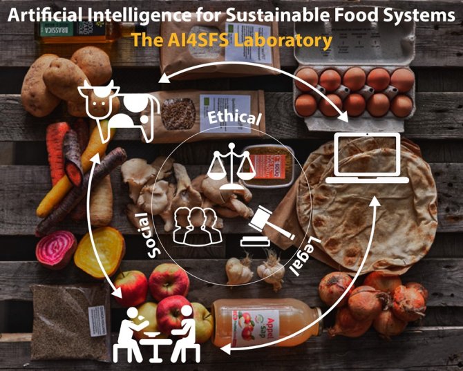 Infographic that shows the roles social, ethical and legal factors play in artificial intelligence in agriculture