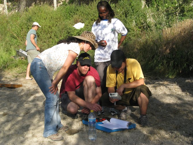 Students in the field performing a soil quality assessment