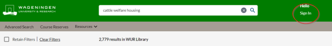 Log in (top right) in your WUR library search account
