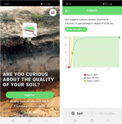 The SQAPP app for smartphones. The app determines the level of organic carbon present in the soil, as well as the margins for these data. Photos: iSQAPER