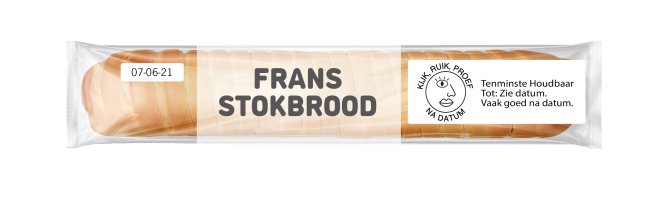 A French baguette with indicators reading 'look, smell, taste after expiry date'. 
