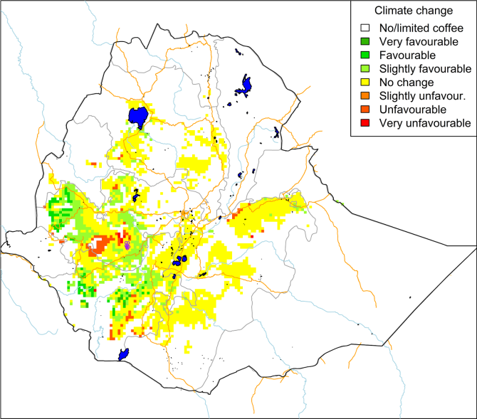 Visual that shows climate opportunities and risks for coffee production in Ethiopia