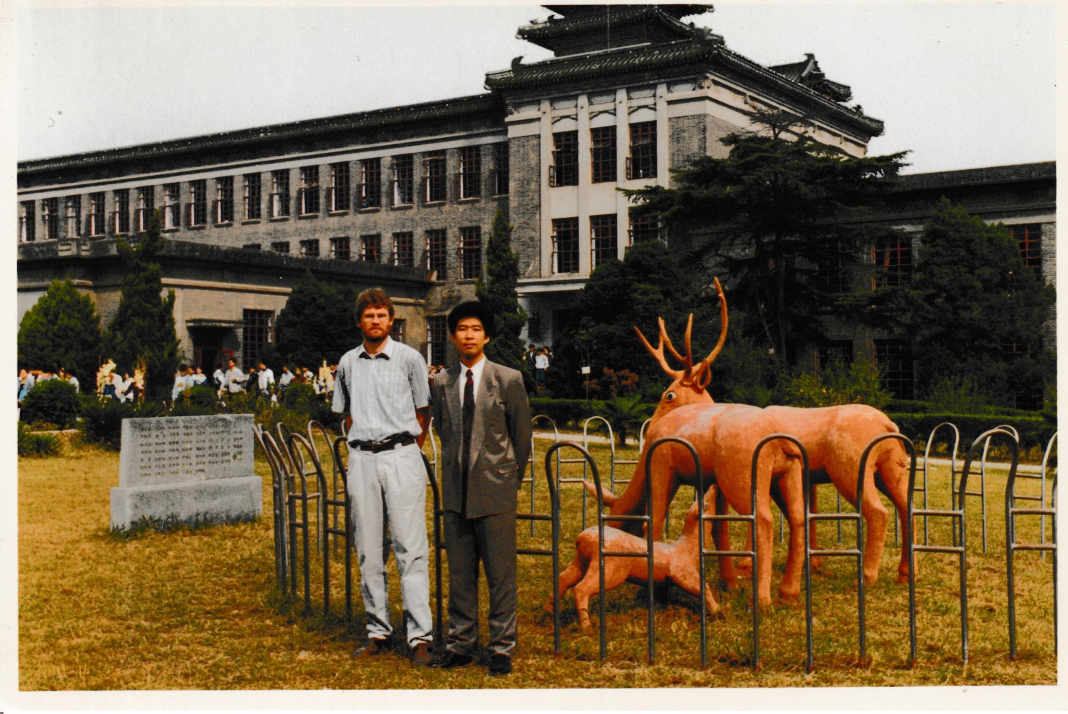 Nico Heerink and Futian Qu in front of Nanjing Agricultural University in 1995. Photo: Nico Heerink