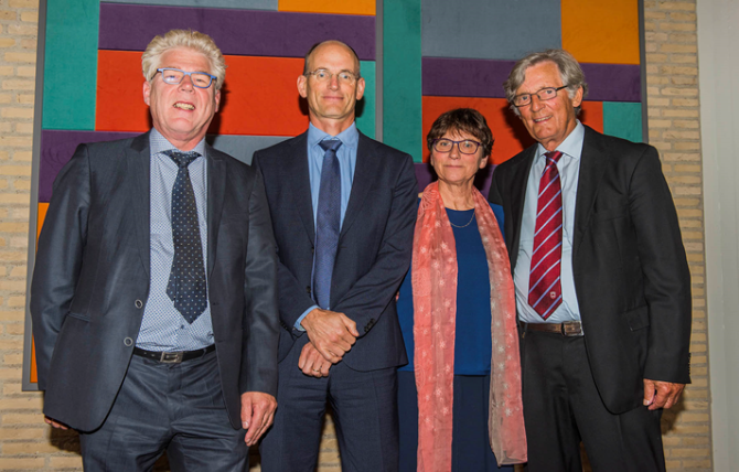 Prof. Zeeman together with, Prof. Huub Rijnaarts(left), Prof. Cees Buisman, and Emeritus Prof. Gatze Lettinga