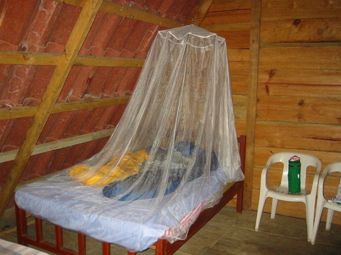 Een klamboe biedt fysieke bescherming tegen muggenbeten (foto: Wikipedia).