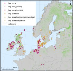 Distribution of human remains in bogs in Europe. Source: Van Beek et al.
