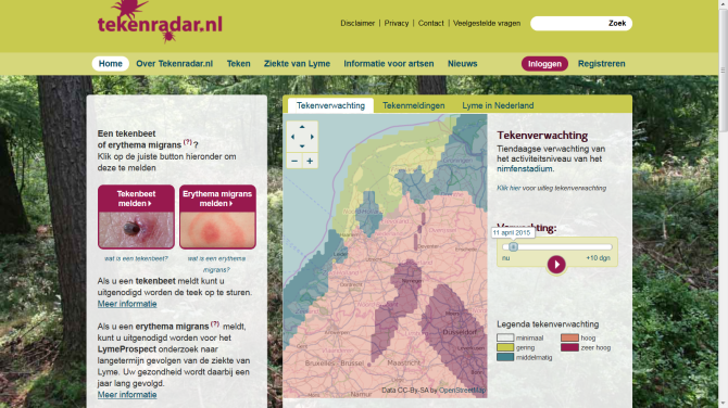 Screenshot van Tekenradar.nl homepage op 10 april 2015 (bron: Tekenradar.nl)