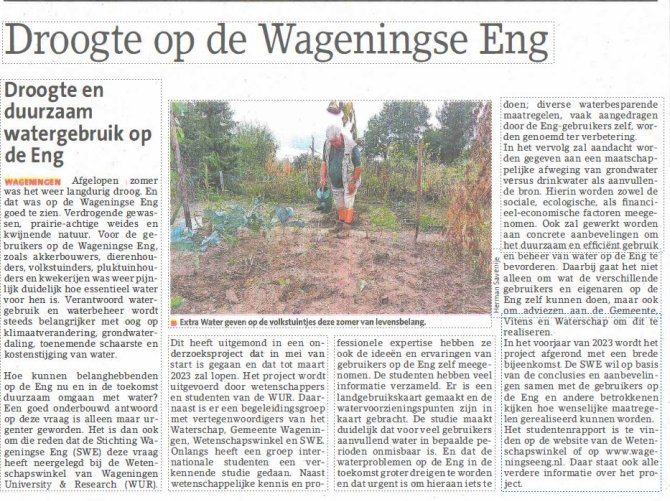 Artikel in Stad Wageningen, 14 september 2022.