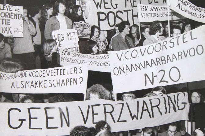 Studentenprotest tegen herprogrammering propaedeuse 28 januari 1975