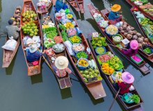 Floating traditional Thai food market on boats